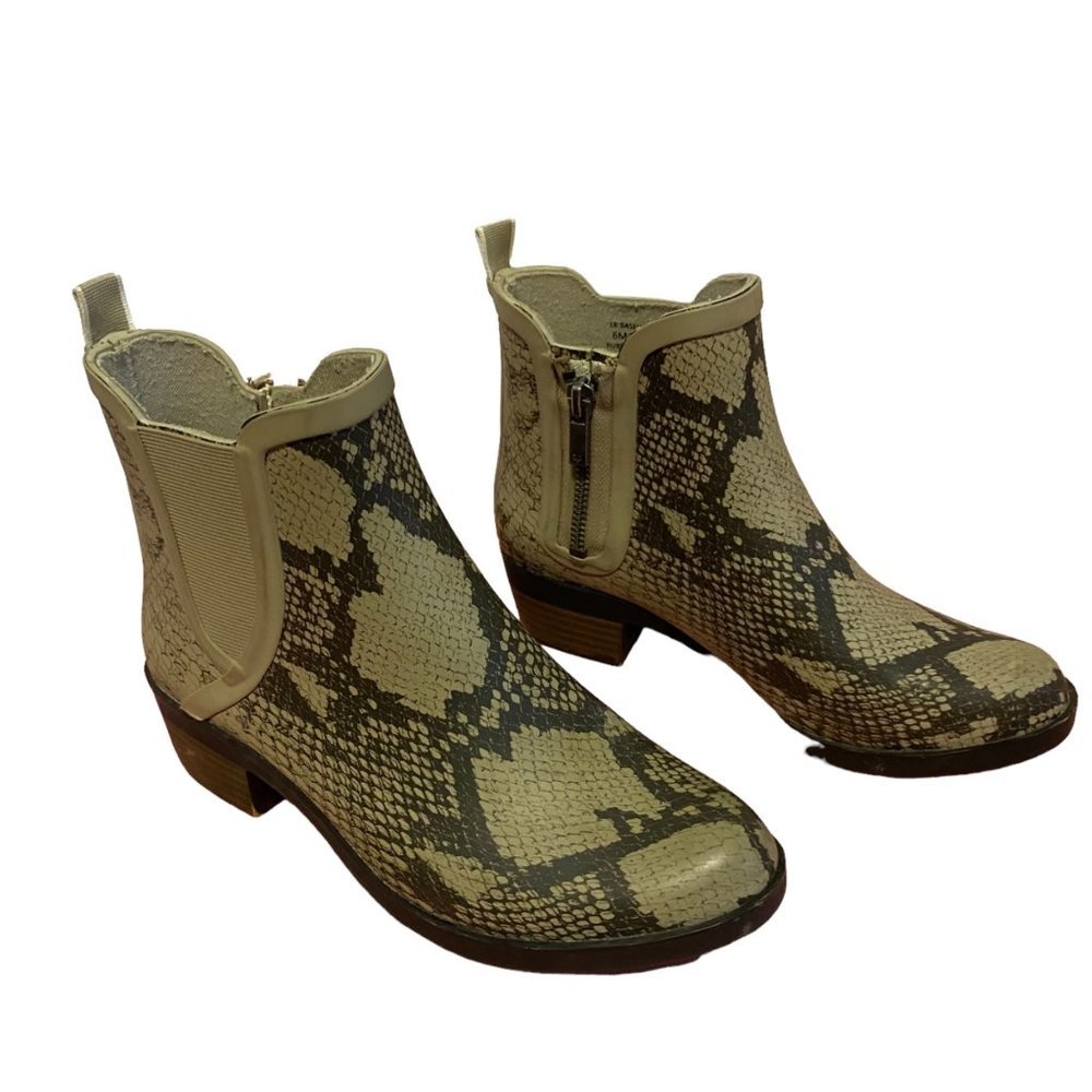 Lucky Brand Women Leather Rubber Chinchilla Snake Basel Rainboot Bootie Size 6M